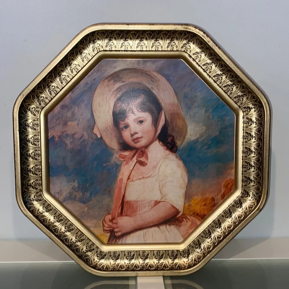 Vintage Tin,Octagon w/ Portrait of Victorian Boy & Girl,C. Bremont,George Romney